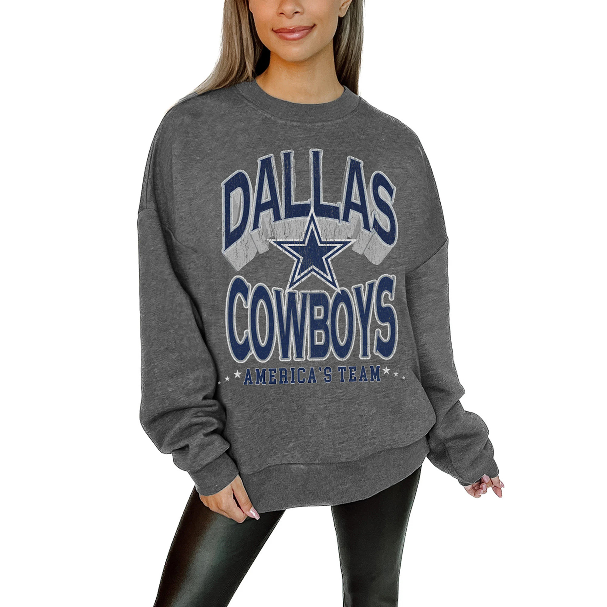 Women's Dallas Cowboys Gameday Couture Charcoal Oversized Long Weekend Premium Fleece Drop Should... | NFL Shop