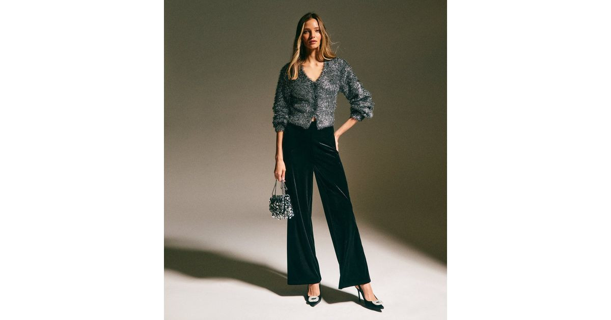 Dark Grey Sparkle Knit V-Neck Cardigan | New Look | New Look (UK)