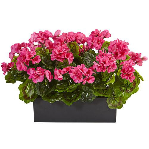 Nearly Natural 13"" UV-Resistant Geranium in Planter Indoor/Outdoor - Red | HSN