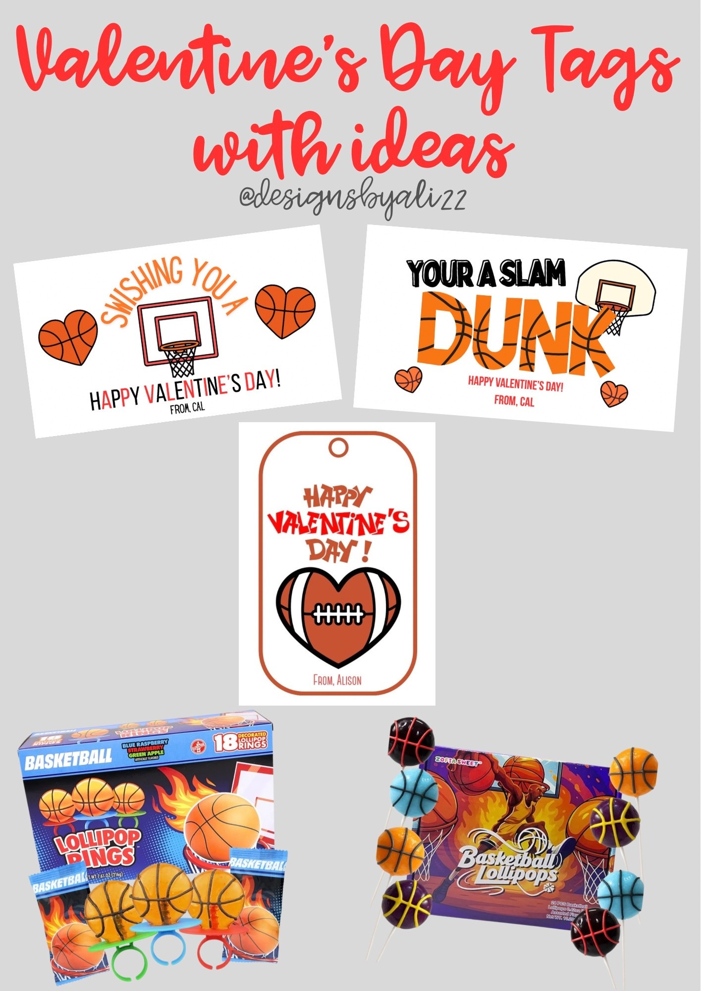 Valentine’s Day Tags (made by me) with fun ideas to pair them with for your basketball loving boy!  I can email you the PDF file for $2.00 for a tag if you want one, be sure to reach out!🏀❤️
#designsbyali22 #valentines #boysvalentines #sports #valentinesgiftbags #kids #salealert 

#LTKValentine #LTKSeasonal #LTKSaleAlert