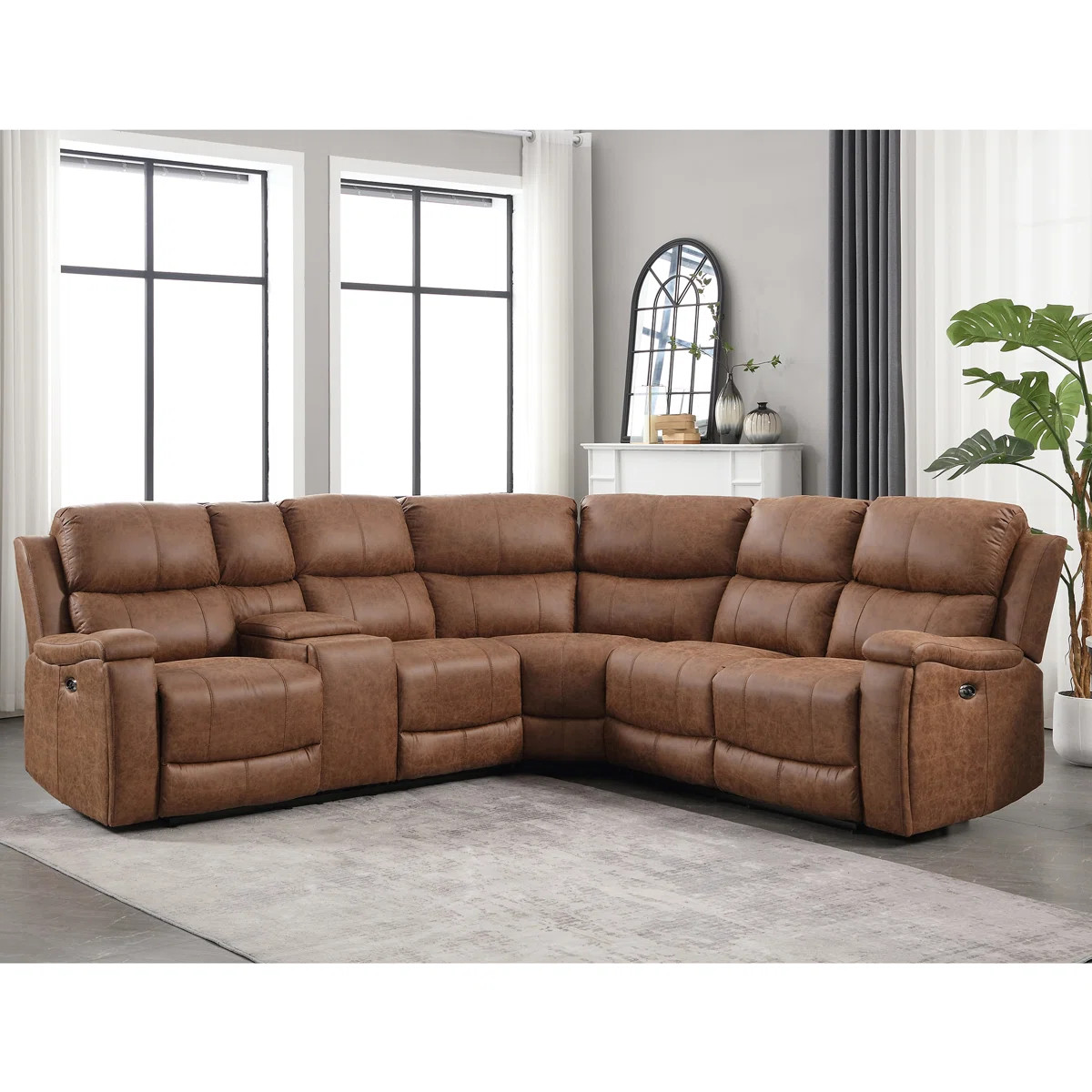 110" Wide 3-Piece Vegan Leather Power Wall Reclining Sectional Couch with Storage & Cup Holder | Wayfair North America