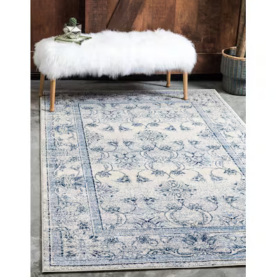 Unique Loom Botanica La Jolla 3 x 10 (ft) Loomed Blue/Ivory Rectangular Indoor Floral/Botanical P... | Lowe's