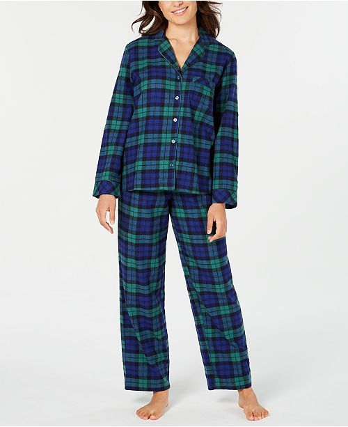 Matching Women's Black Watch Plaid Flannel Pajama Set, Created For Macy's | Macys (US)