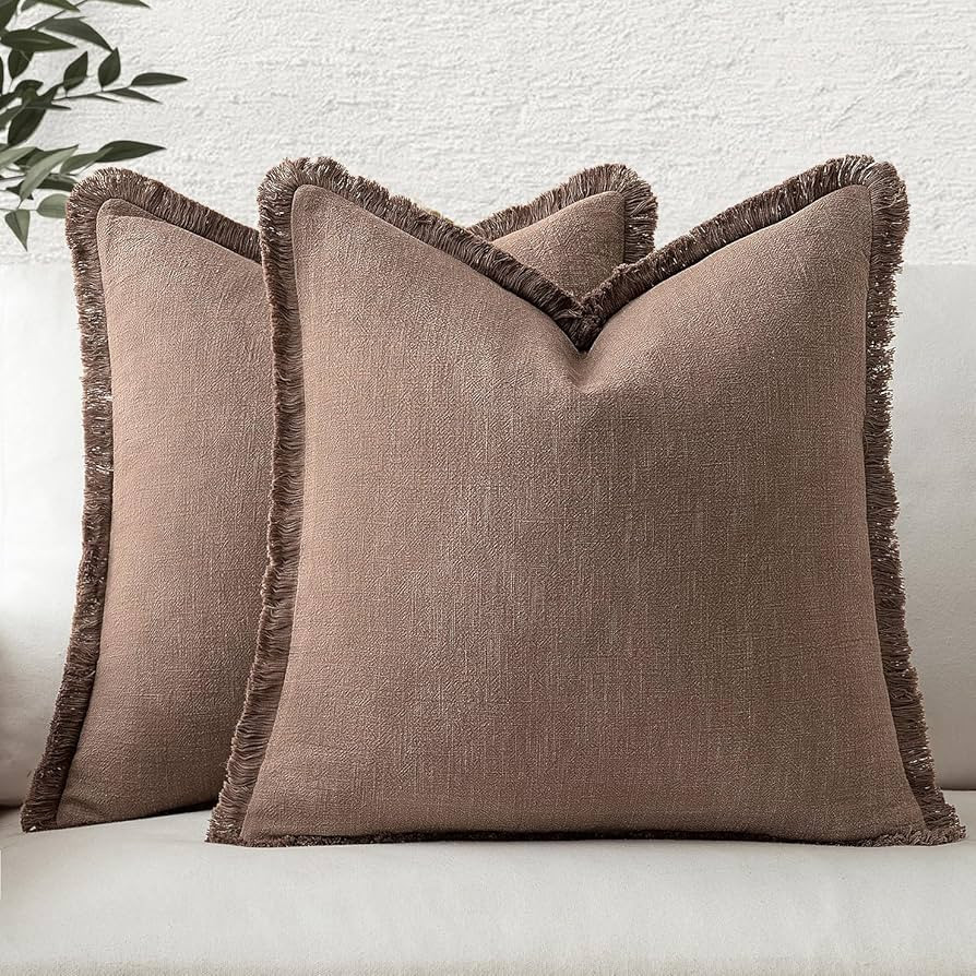 MIULEE Set of 2 Linen Throw Pillow Covers Decorative Boho Square with Tassels Farmhouse Cushion C... | Amazon (CA)
