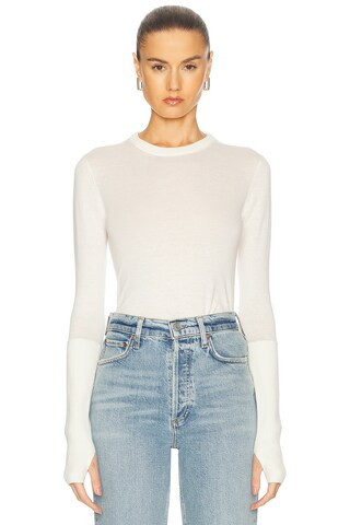 Enza Costa Fitted Cuffed Long Sleeve Crewneck Sweater in Ivory | FWRD 
