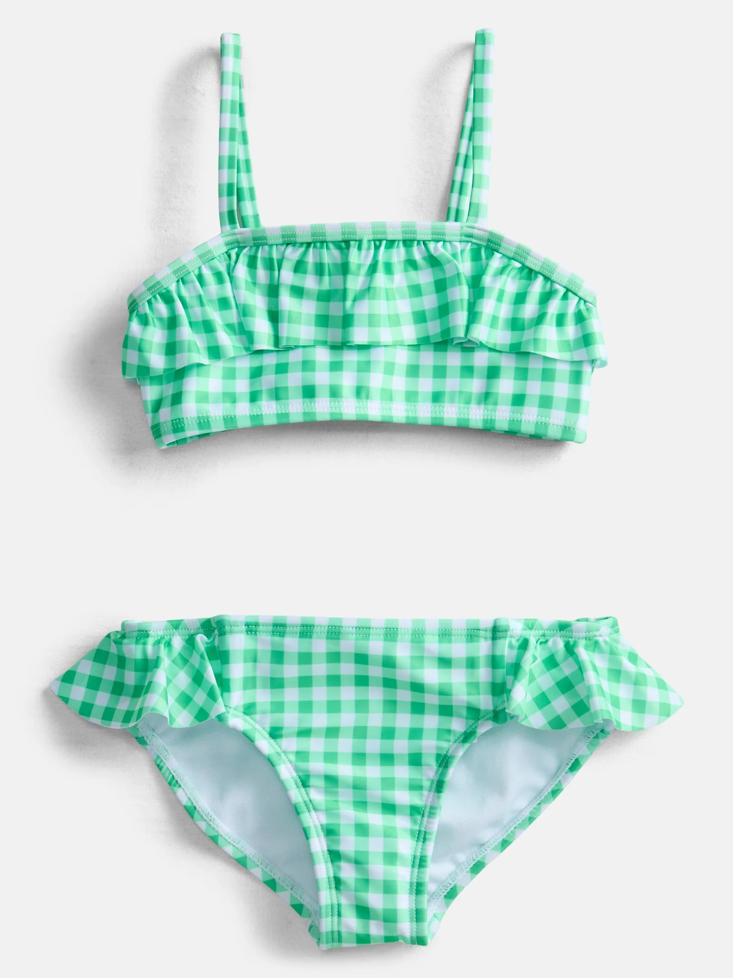 Wonder Nation Girls Ruffle Garden Gingham Bikini with UPF 50, 2-Piece Swim Set, Sizes 4-18 | Walmart (US)