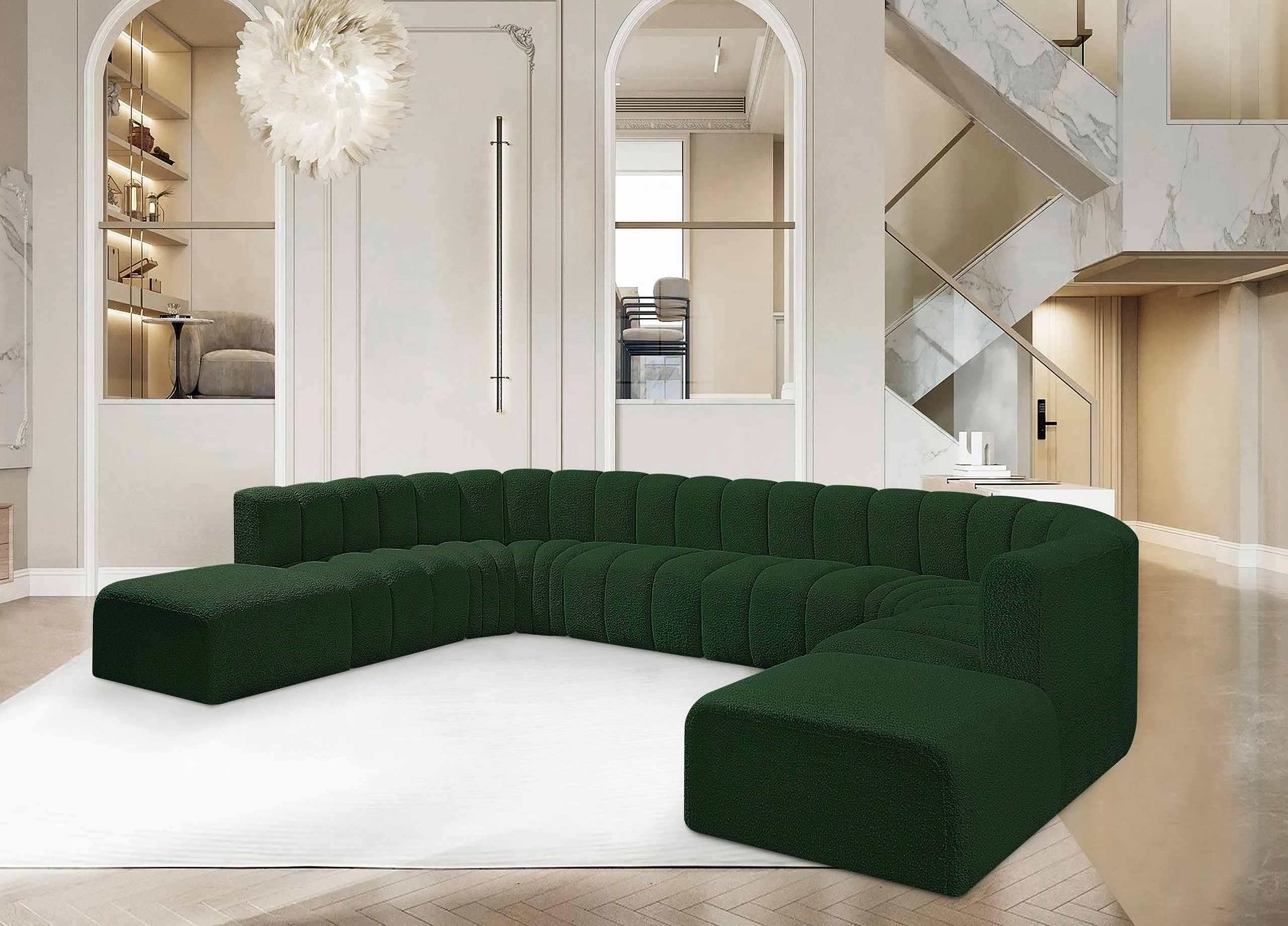 Arc Boucle Fabric 10 Piece Modular Sofa In Green | 1stopbedrooms