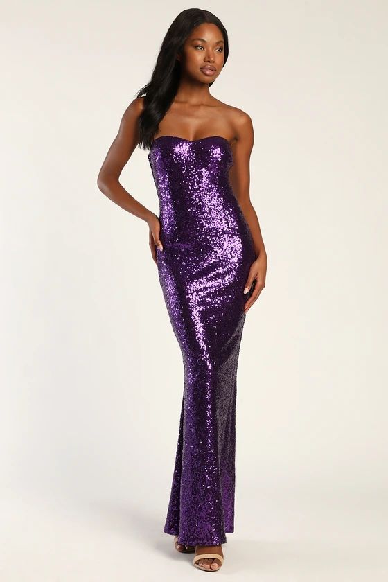 Astonishing Shine Purple Sequin Strapless Mermaid Maxi Dress | Lulus (US)