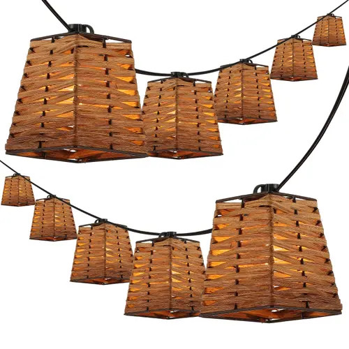 JONATHAN Y Quinn 10-Light Indoor/Outdoor Classic Vintage Incandescent G40 Square Shaded String Lights in Brown at Nordstrom | Nordstrom