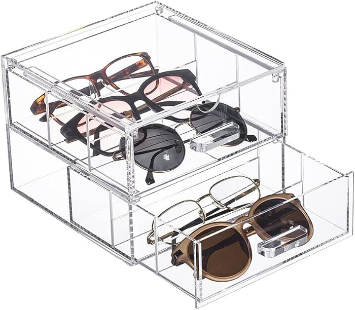 Clear Acrylic 2-Drawer Storage Glasses Organization Drawers Makeup Organizer Box Holder for Sungl... | Amazon (US)