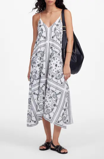 Madewell Embroidered Deep V-Neck Midi Dress in Bandana in White Dark Navy Emb at Nordstrom Rack, Size Small | Nordstrom Rack