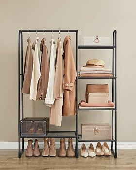 SONGMICS Clothes Rail, Freestanding Clothes Rack, 5 Storage Shelves, Metal Frame, 40 x 101.7 x 15... | Amazon (UK)
