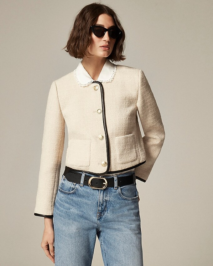 Tweed lady jacket with leather trim | J. Crew US