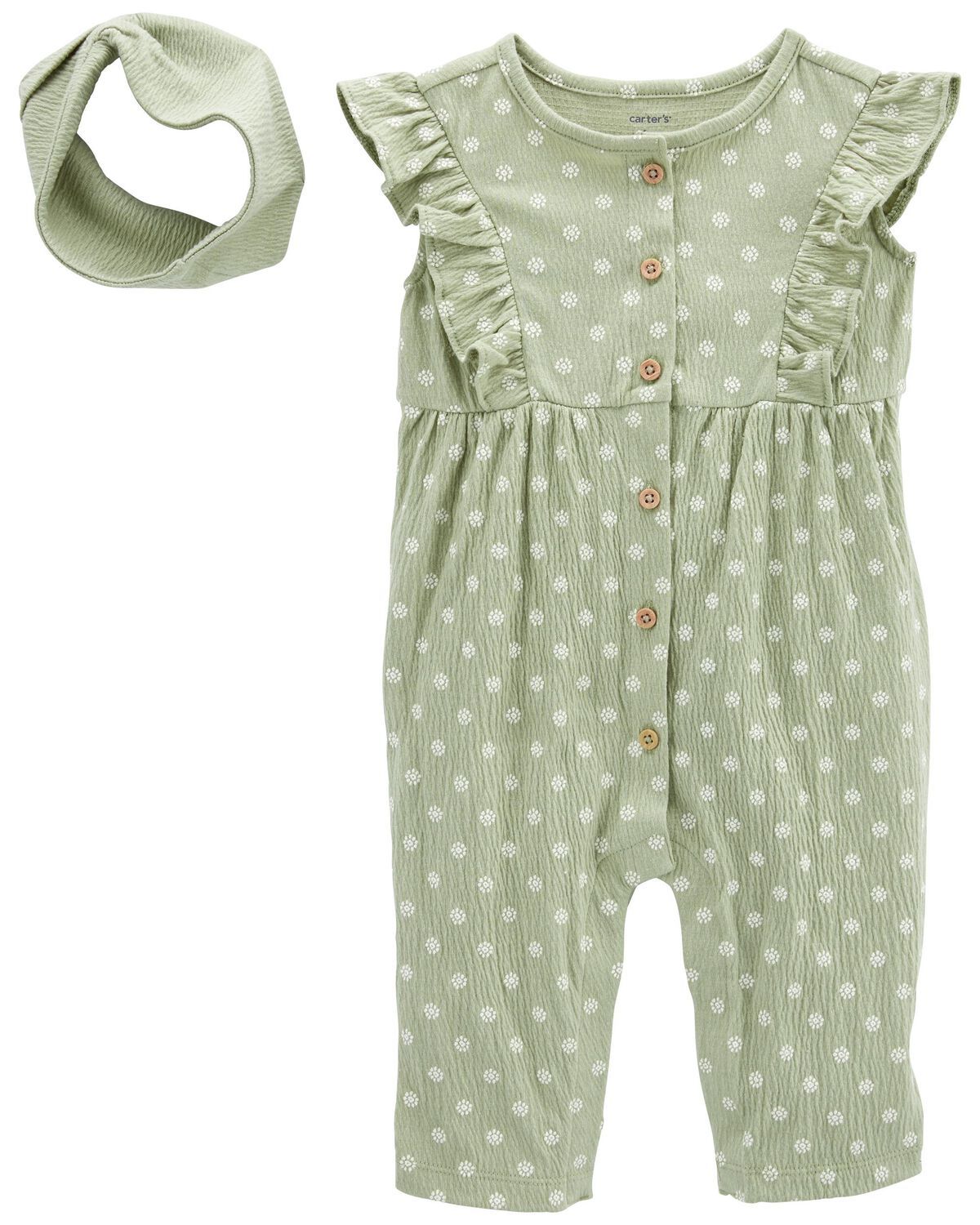 Sage Baby 2-Piece Crinkle Jersey Jumpsuit & Headwrap Set | carters.com | Carter's