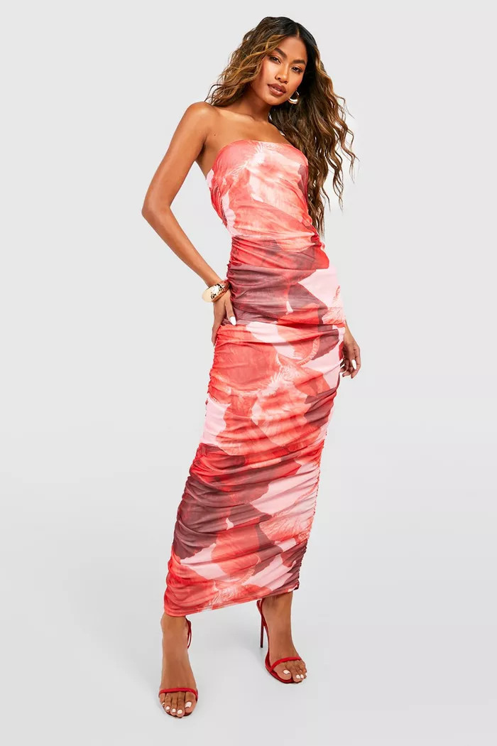 Abstract Floral Mesh Bandeau Maxi Dress | boohoo (US & Canada)