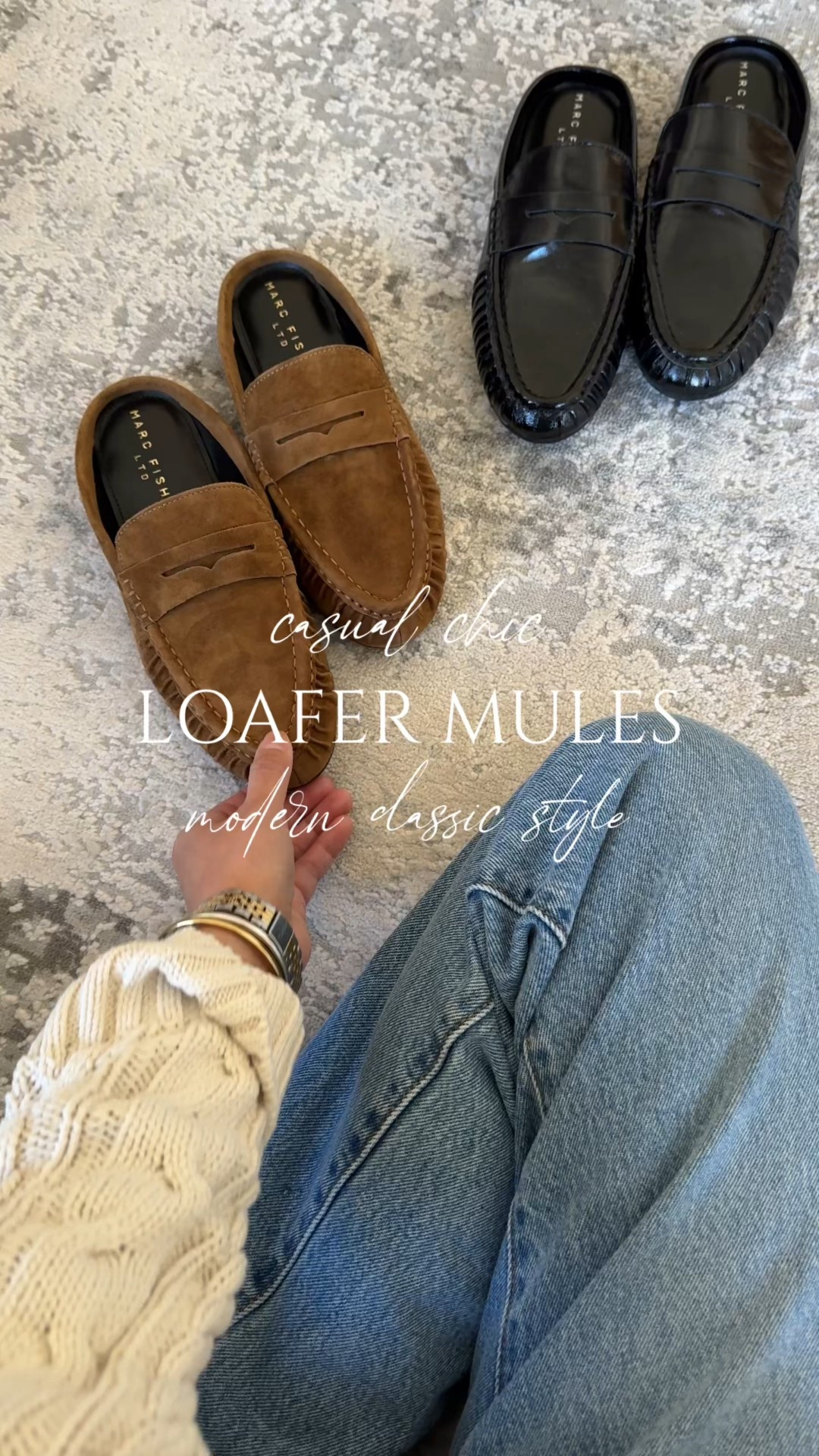 Casual chic loafer mules. Modern classic style. I’ve been wanting add a pair of loafers to my wardrobe for a while now, but couldn’t seem to find the right ones for me. Searching for more casual to wear mostly with jeans. I’m still looking to try a full loafer style, but these mules drew me in. I love ruched leather look. 
- Sizing seems true to size. I usually take a 6 in flats and that’s what I have here. If you intend to wear thicker socks, you could size up. 
- Comfy out of the box and seems to be good quality to last beyond a season. 
- These jeans are a good staple classic straight leg that also comes in ankle length. True 100% cotton denim that gets better with time. I size up in this style. 
- Classic cable knit sweater in an oversized fit. 
- Favorite staple white t-shirt as a base layer. 
- Convertible leather bag. Mid-priced luxury bag  

#LTKOver40 #LTKootd #LTKSaleAlert