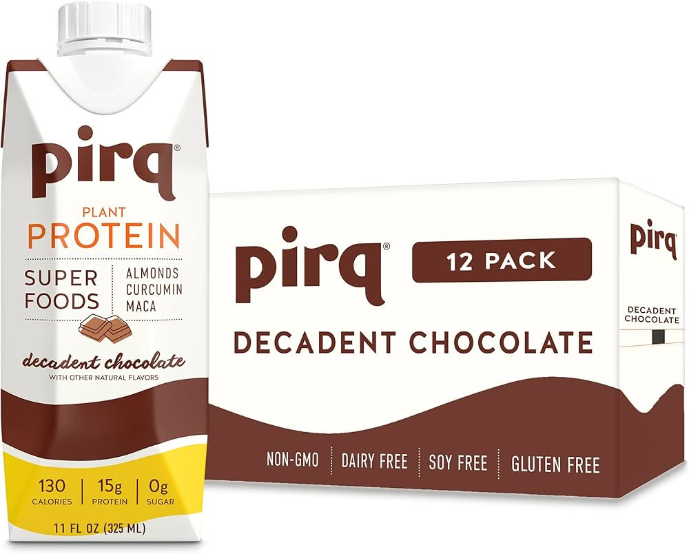 Pirq, Dairy Free Protein Shake, Turmeric Curcumin, Maca, Plant-Based Protein Drink, Gluten-Free, Vegan, Kosher, Keto, Low Carb, Low Calorie (12 Pack) (Chocolate) | Amazon (US)