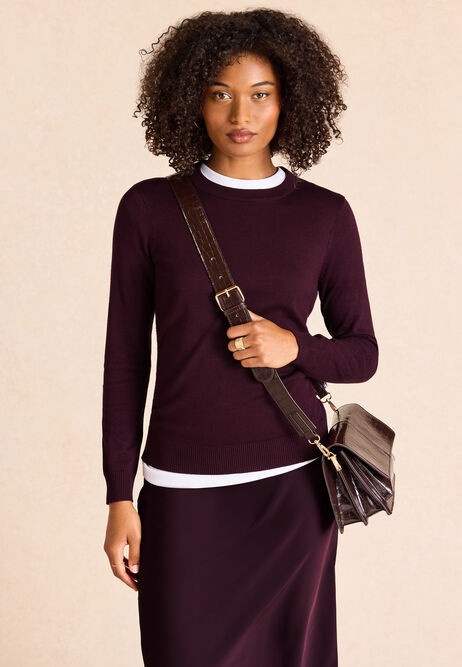 Womens Burgundy Plain Crew Neck Jumper | Peacocks