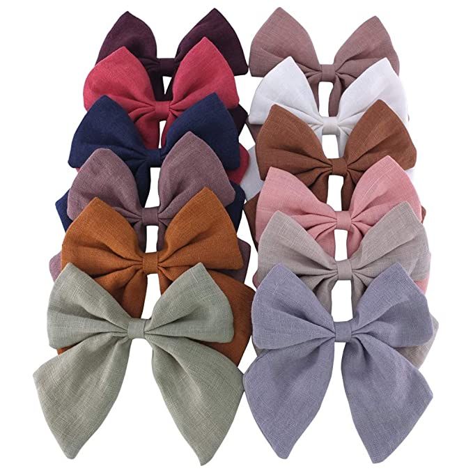 Amazon.com: 12 PCS Linen Sailor Bow Hair Clips for Little Girls Women Neutral Hair Bows Alligator... | Amazon (US)