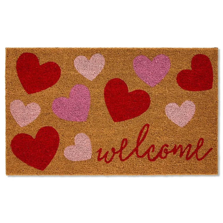 Welcome Hearts Indoor/Outdoor Coir Doormat, Red, Pink, and Brown, 18" x 30", Valentine's Day by W... | Walmart (US)