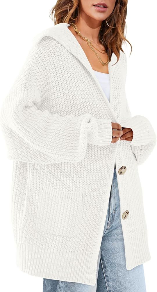 MEROKEETY Women's Long Sleeve Button Lapel Cardigan Sweater Oversized Chunky Knit Slouchy Outerwe... | Amazon (US)