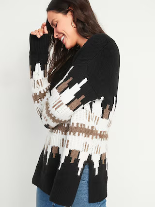 Slouchy Fair Isle V-Neck Tunic Sweater for Women | Old Navy (US)