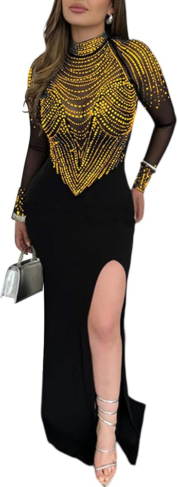 Zoctuo Party Club Night Outfits for Women Sexy Elegant Rhinestone Bodycon Dress Hot Drilling Even... | Amazon (US)