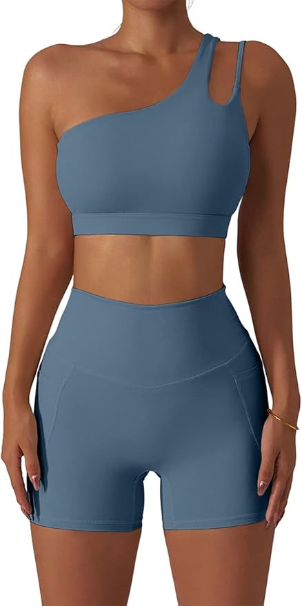 Herseas One Shoulder Workout Sets For Women 2 Piece Athletic Tracksuits | Amazon (US)