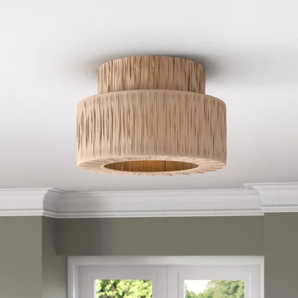 Abbie 1 - Light Raffia Dimmable Metal Drum Flush Mount | Wayfair North America