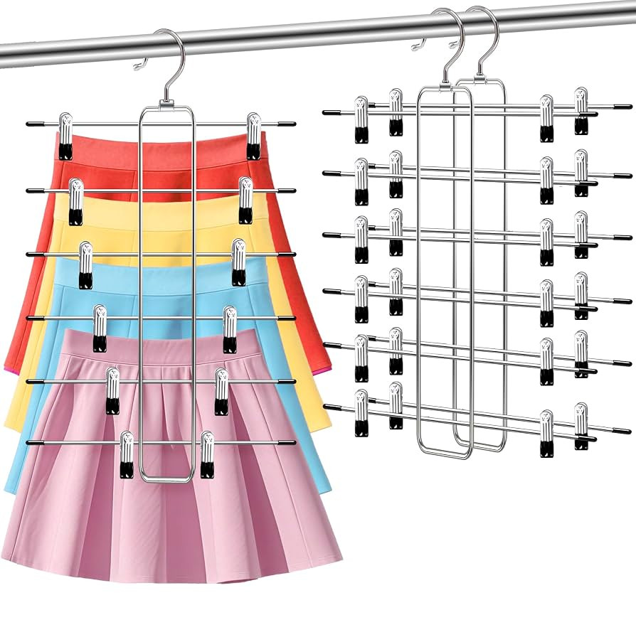 Closet-Organizers-and-Storage,6 Tier Pants-Hangers-Space-Saving,Skirt-Hangers with Clips for Clos... | Amazon (US)