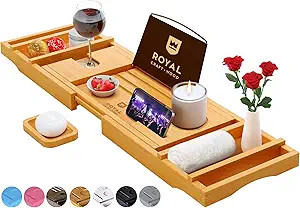 ROYAL CRAFT WOOD Luxury Bathtub Caddy Tray, One or Two Person Bath and Bed Tray, Bonus Free Soap ... | Amazon (US)