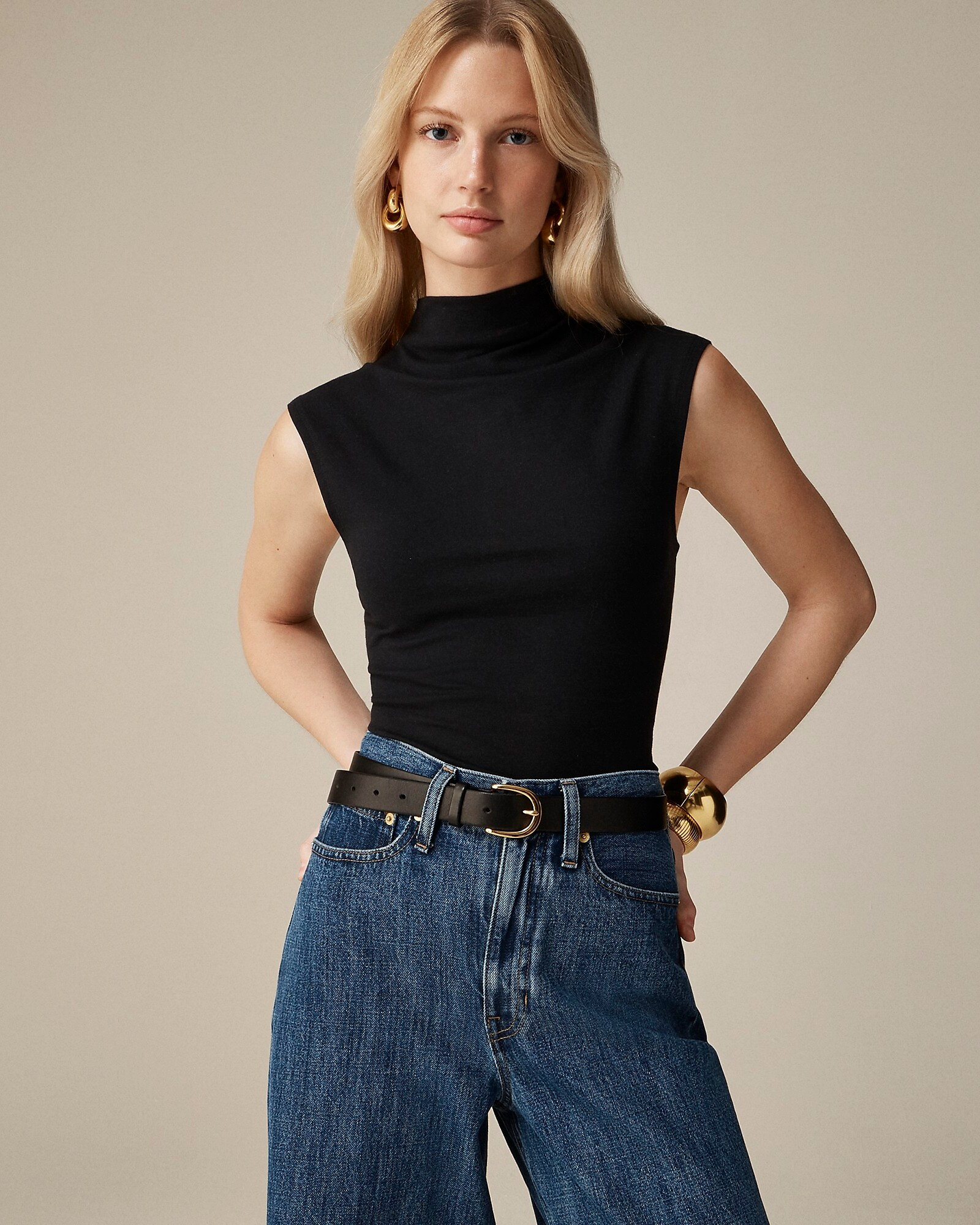 Fitted mockneck tank top in stretch cotton blend | J. Crew US