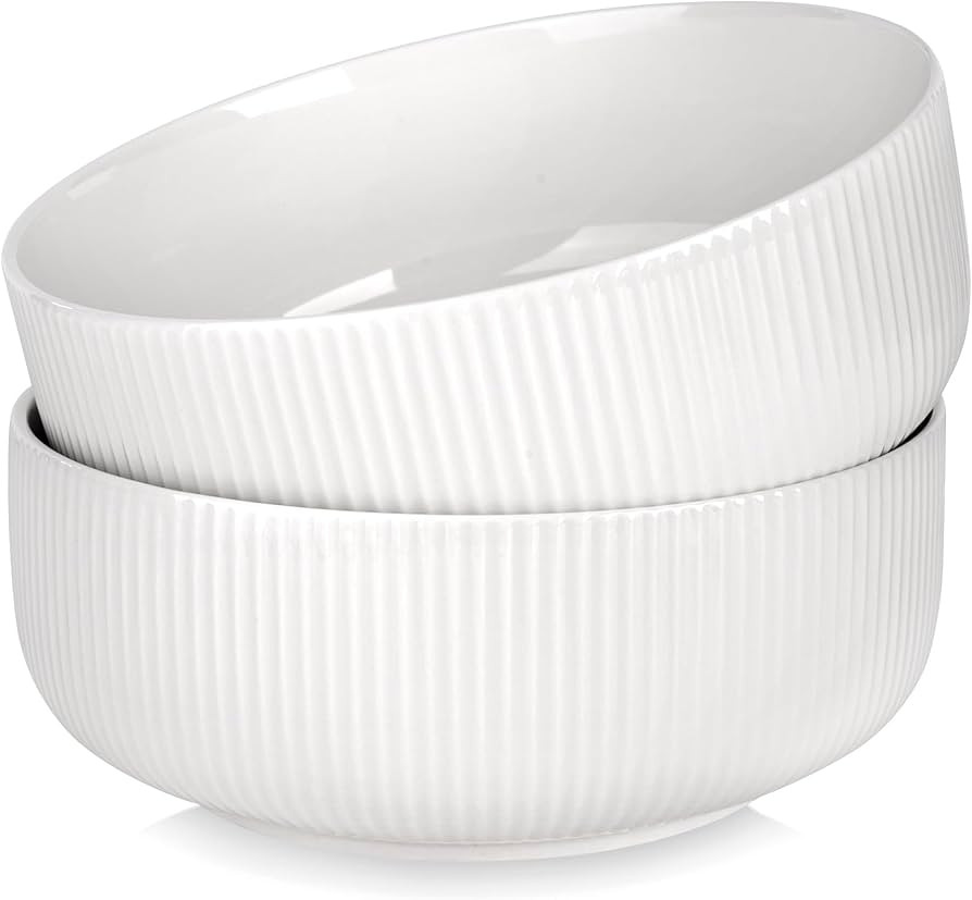 Kassel Set of 2 Serving Bowls for Entertaining | 8-Inch 60oz Large Serving Bowl | Porcelain White... | Amazon (US)