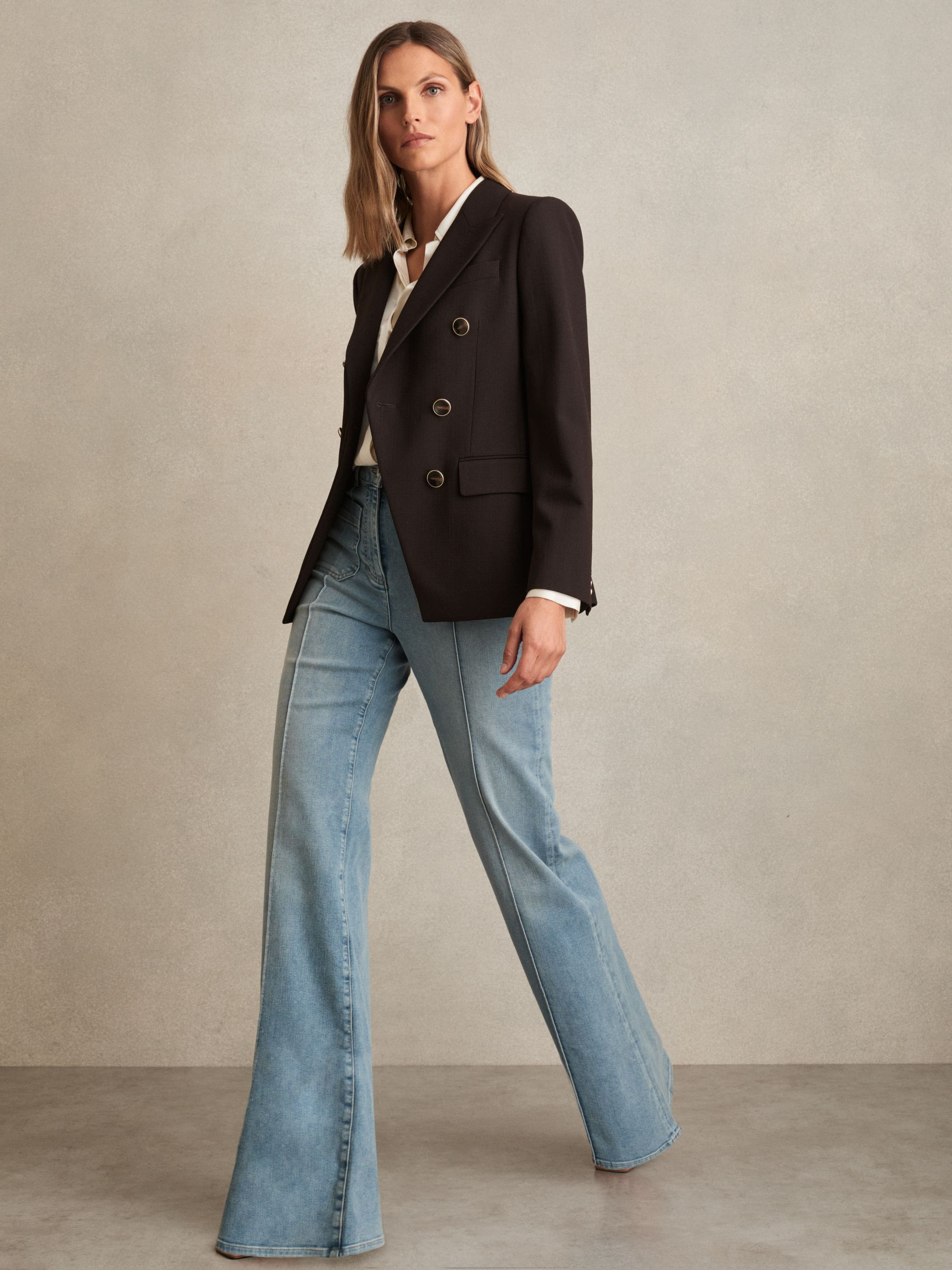 Wool-Blend Double-Breasted Blazer in Chocolate Brown | Reiss DE