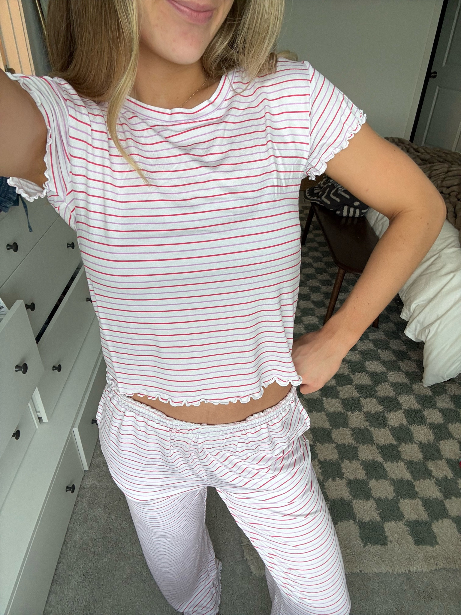 Cutie Nordstrom rack pjs!! So soft and affordable 😍 wearing an xs! The pants definitely run big 