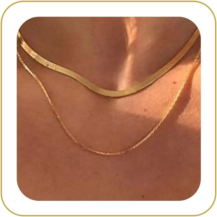 Tewiky Layered Necklaces for Women 14k Gold Plated Chain Necklace Set | Amazon (US)
