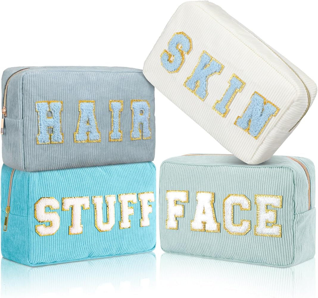 Pinkunn 4 Pcs Preppy Makeup Bags Chenille Letter Travel Organizer Face Skin Hair Stuff Corduroy C... | Amazon (US)