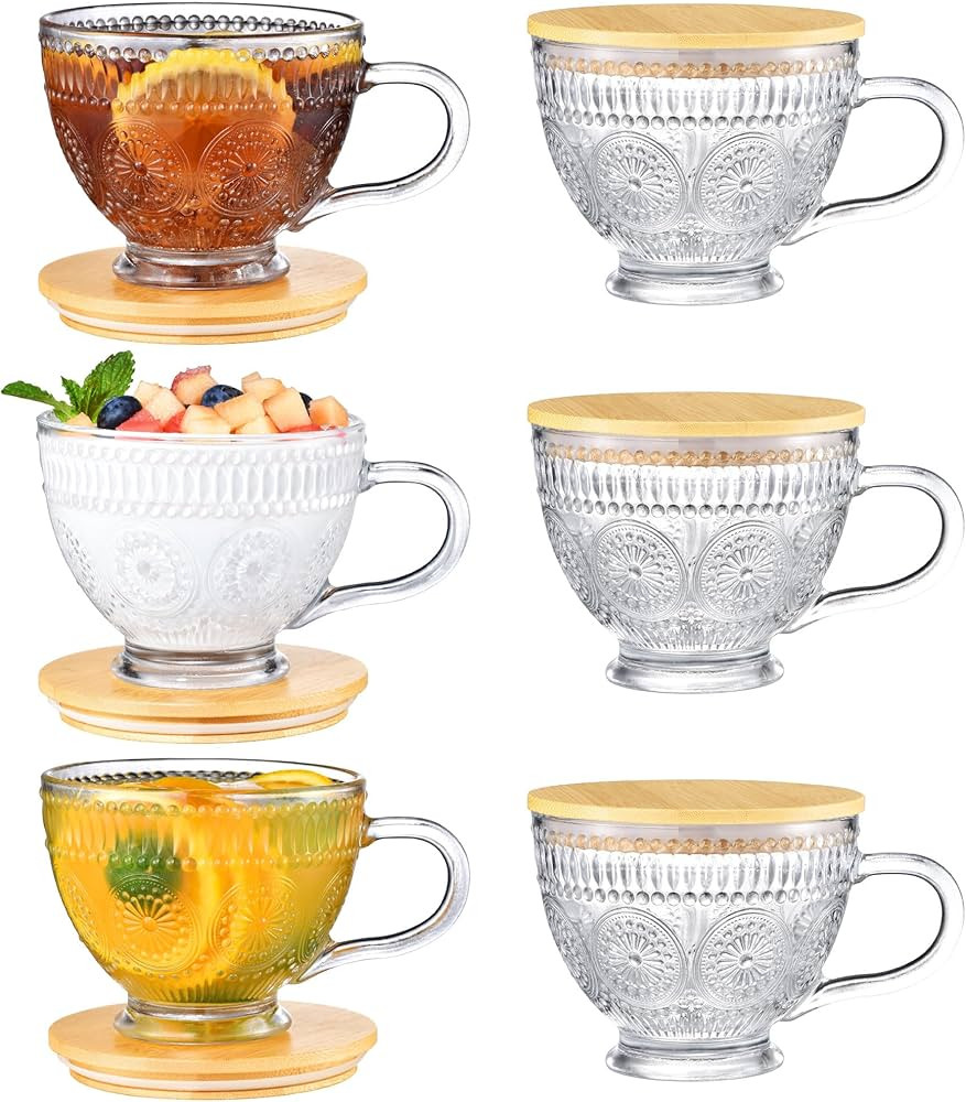 AJARAERA Glass Vintage Coffee Mugs Set of 6,16oz Glass Mugs, Clear Coffee Cups, Water Glasses, Dr... | Amazon (US)