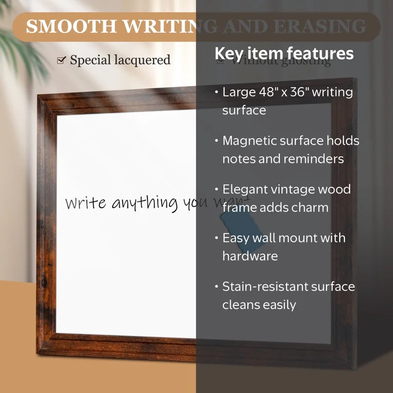 DOLLAR BOSS Large Magnetic Dry Erase Whiteboard, 48"x36" Magnetic Whiteboard for Wall Vintage Woo... | Walmart (US)
