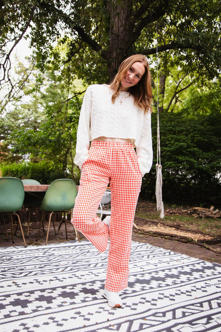 Gingham Relaxed PJ Pants for Women in Red | Glik's