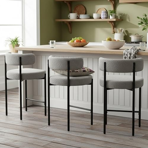 Forsalund Counter Height Bar Stools, 24'' Grey Bar Stools Set of 3, Boucle Barstools with Back, Mid-Century Modern Bar Chairs for Kitchen Island, Dining Room | Amazon (US)