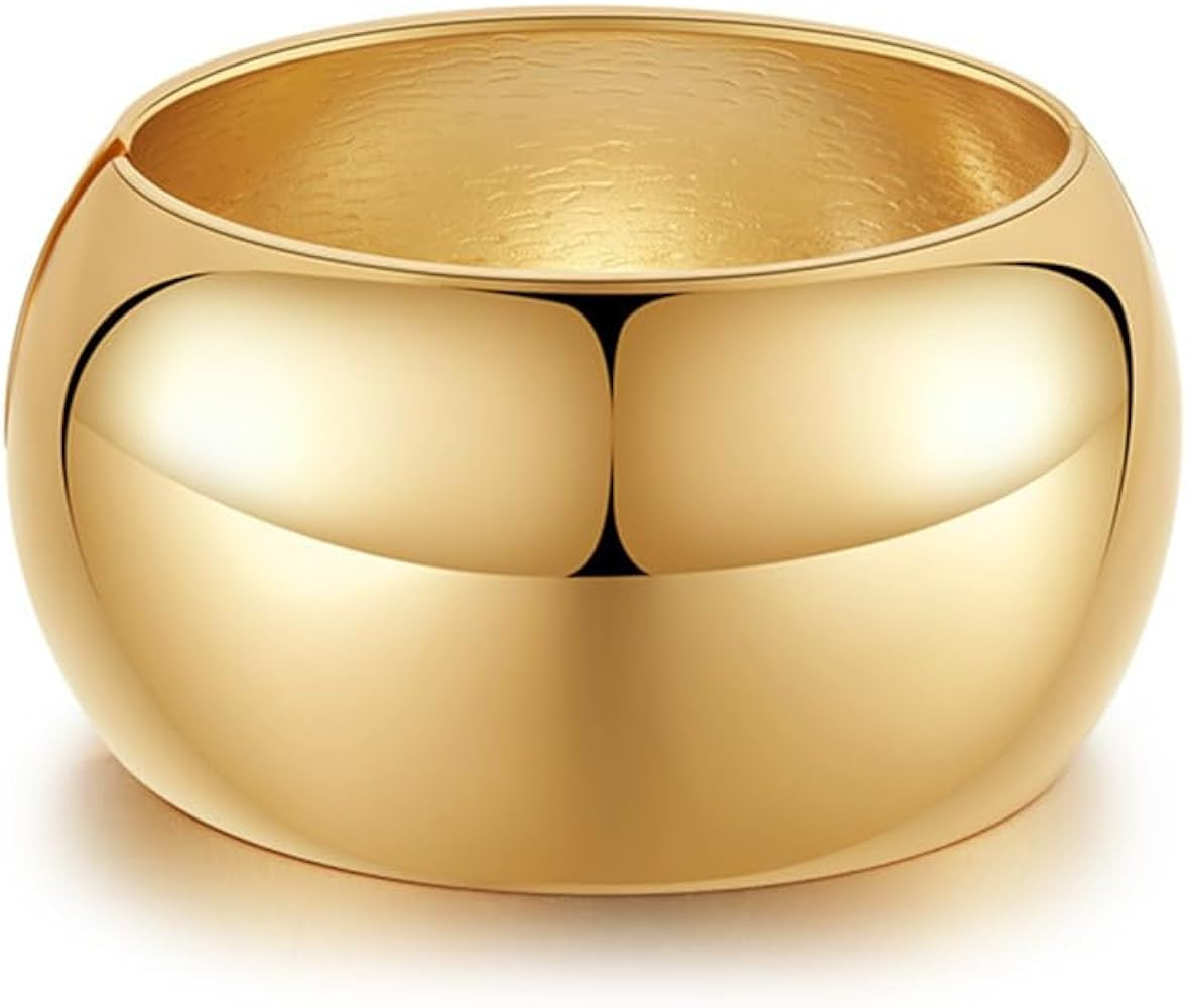 Extra Wide Chunky Bangle Bracelets for Women Dainty Minimalist Classic 14K Yellow Gold Plated Cuf... | Amazon (US)