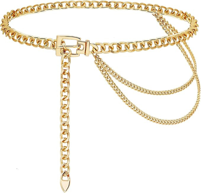 Suyi Chain Belt for Women Girls Gold Metal Waist Chain Multilayer Chunky Chain Belts for Dress | Amazon (US)