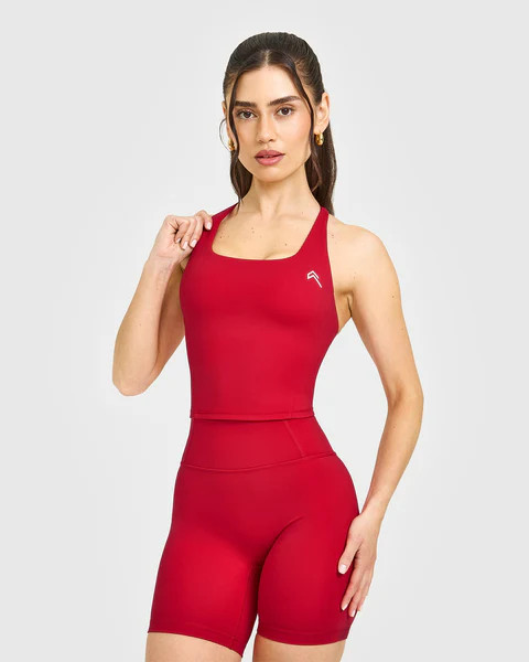 Timeless Square Neck Mid Vest with White Logo 
 Toasted Red | Oner Active (UK / US)