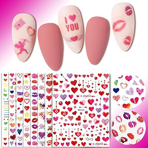 Over 800Pcs Valentine’s Day Nail Stickers - 8 Sheets Lips Hearts Nail Art Decals with Romantic ... | Amazon (US)
