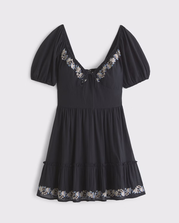 Puff Sleeve Tie-Front Mini Dress | Abercrombie & Fitch (US)