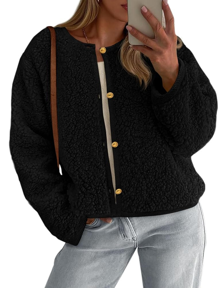 PRETTYGARDEN Women's 2025 Winter Faux Fur Coats Fuzzy Fleece Cropped Jackets Buttons Warm Casual ... | Amazon (US)