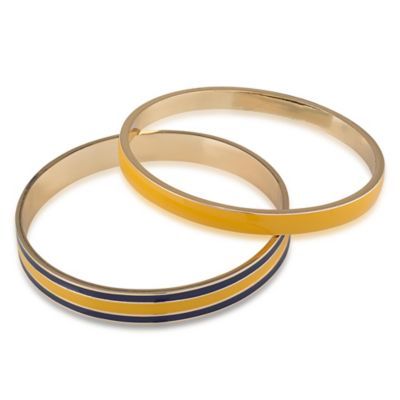 1st & Gorgeous Take Two 2-Piece Goldtone Enamel Bangle Bracelet Set in Old Gold and Dark Blue | Bed Bath & Beyond