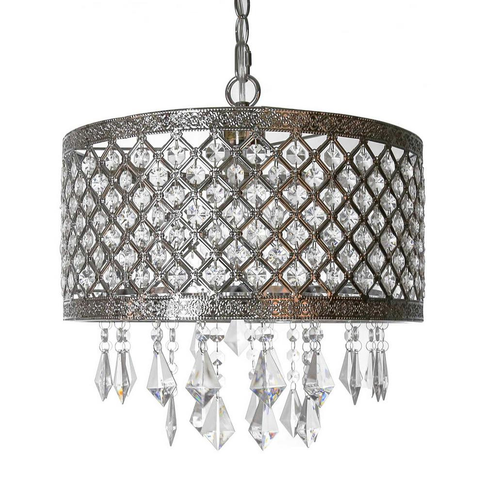 River of Goods 1-Light Silver and Crystal Chandelier with Lattice Shade | The Home Depot