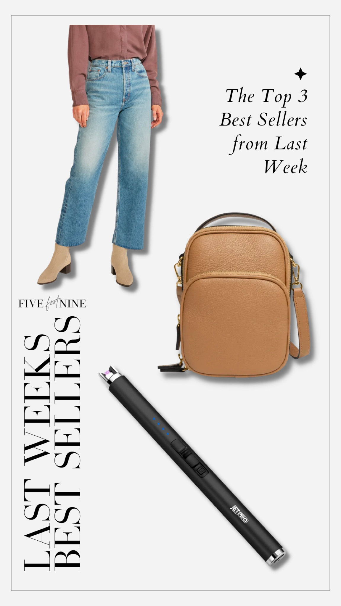 Last weeks best sellers // wide leg jeans, monogram bag, electric lighter from Amazon 